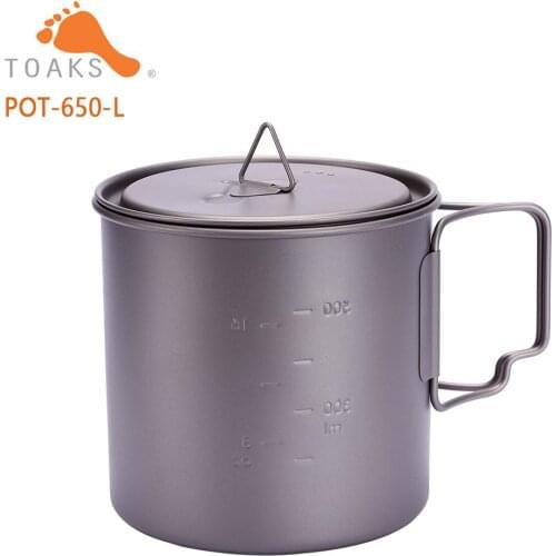 TOAKS POT-650-L Titanium Cup 650ML Outdoor Camping Lightweight Pot Picnic Cookware Set Pot Ultralight Titanium Pot