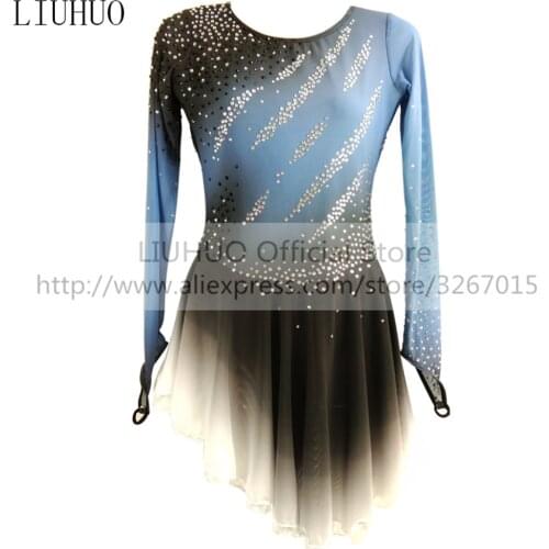 LIUHUO Womens Girls' Performance Rhythmic Gymnastics Competition Leotard Dance Costume Ice Figure Skating Dress Gradient Gray