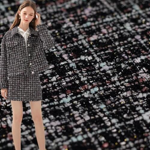 Red Raspberry France Black Plaid Fil-Lumiere Tweed Fabrics Garment Materials Autumn Jacket Sewing Cloth Tailor Freeshipping