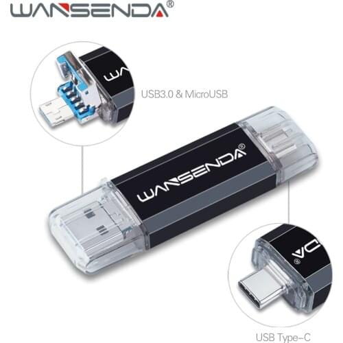 WANSENDA USB 3.0 Type C USB Flash Drive 512GB Micro USB Stick 3.0 Pen Drive 32GB 64GB 128GB 256GB High Speed 3 in 1 OTG Pendrive