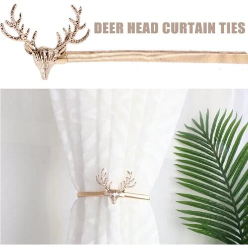 Animal Deer Head Curtain Clip Rope Magnetic Leaf Buckle Tieback Home Decoration Curtain Hook Holder Home Decoration