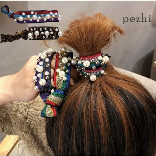 Pearl Hair Ring Hair Rivet Fashion Rainbow Head Rope lady Adults Knotted High Elasticity Hair Rope Head Jewelry Accessories
