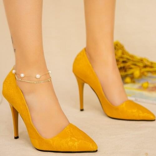 Tonar Reme Mustard Skin Patterned Stiletto Women 'S Shoes Summer Season Comfortable and Stylish Simple Orthopedic