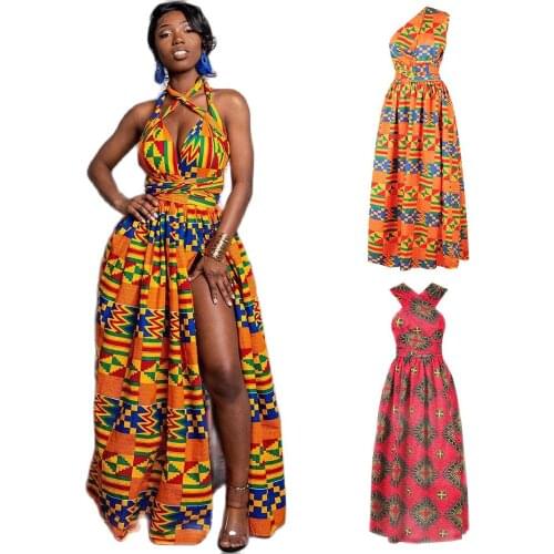 African Dashiki Ladies Clothes Cross-border Nightclub Mid-length Fork Women Ankara Dresses Sexy Women Clothing