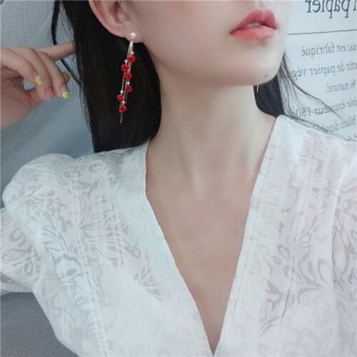 New Female Rose Flower Long Tassel Earrings for Women Bohemian Fashion Jewelry 2021 Accessories