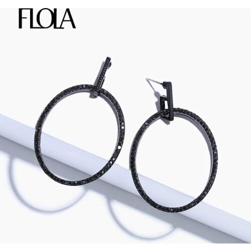 FLOLA Crystal Black Earrings for Woman Small Hoop Earrings Round Gothic Black Earings Fashion Jewelry Gifts for Women ersp03
