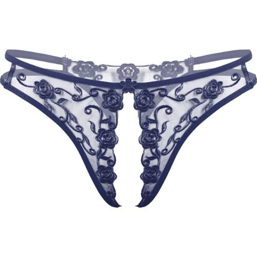 Women See-through Lace Panties Embroidery Crotchless Sexy Briefs Thongs Stretchy Low Waist G-string Underwear for Lingerie Night