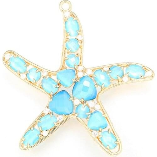 ZHUKOU 52x54mm fashion Crystal starfish pendant for women Handmade Necklace Earrings Making Accessories model:VD417