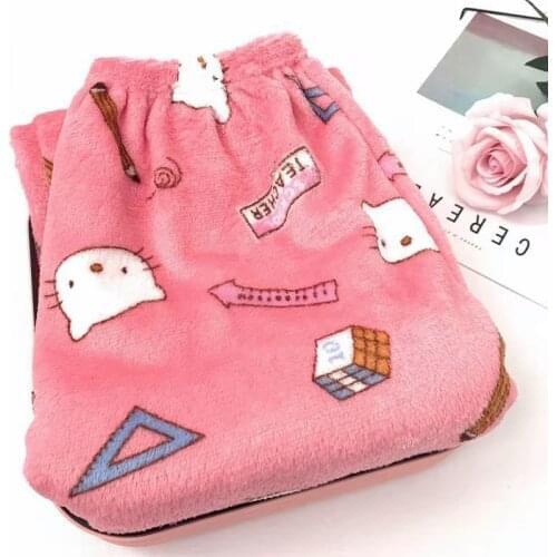 Winter Womens Plush Pajama Pants Warm Home Pants Loose Comfortable Elastic Waist Cute Cartoon