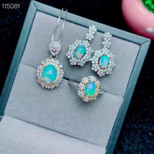 100% NATURAL ETHIOPIAN WELO FIRE OPAL 925 silver Ring Pendant Earring Set