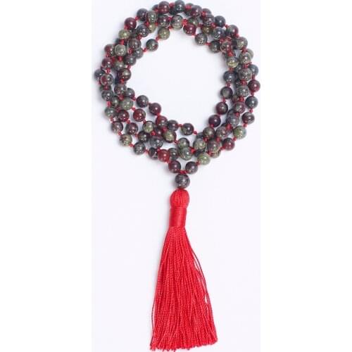 108 Beads Mala Necklace Bloodstone Necklace Long Tassel Necklaces Yoga Jewelry Prayer Beads Necklaces Japa Mala Beads