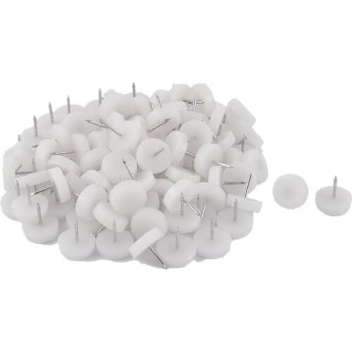 18mm Dia Nylon Head Furniture Chair Table Feet Glide Protector Nail White 100pcs