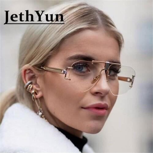 Luxury Clear Lens Overszied Sunglasses Metal Pilot Frame Double Bridge Rivet Shades UV400 Big Frame Spectacles Eyewear F495