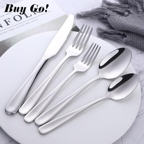 5Pcs/Set Silver Cutlery Set 18/10 Stainless Steel Dinner Service Set Tableware Western Knife Fork Flatware Sets Drop Shipping