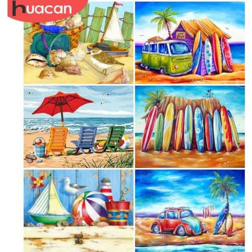 HUACAN Diamond Painting New Arrivals Seaside Cross Stitch Diamond Mosaic Summer Scenery Decoration For Home