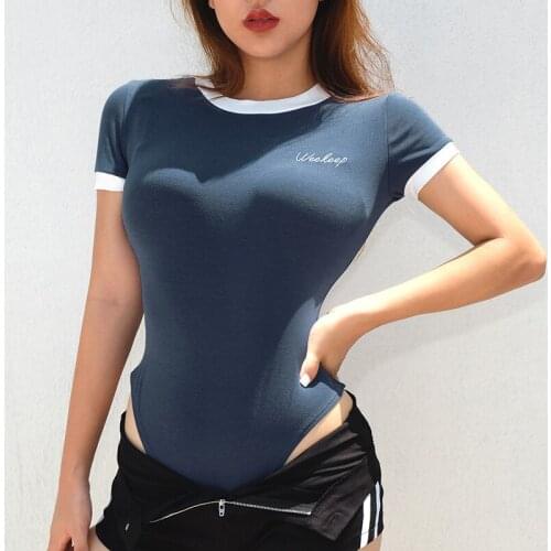 Casual Basic Black White Bodysuit Women Summer Short Sleeve Woman Body Top Letter Printed Cotton Bodycon Jumpsuit Romper Ladies