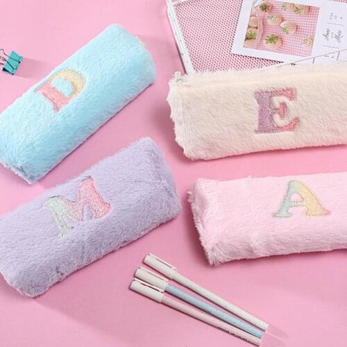 Colorful Cute Plush Pencil Case Simple Fashion Pencil Bag Kawaii Creative Storage Bag Make Up Organizer Pouch School Stationery