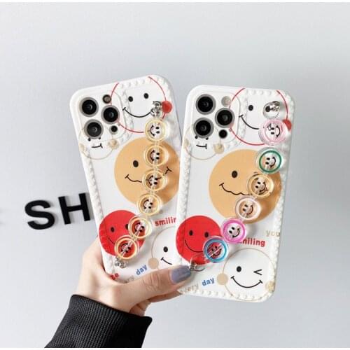 Cute Smile Bracelet Chain Phone Case For iphone 12 mini 11 Pro Max 6 7 8 plus X XR XS Max SE 2020 Smiley Face Wrist Strap Cover