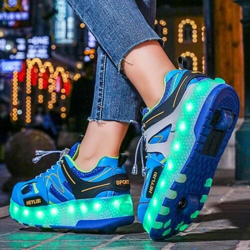 Boy Girl LED Light USB Roller Skate Tennis Wheel Sneakers Shoes with Two Wheels Children Luminous Sneaker Kids Boys Girls Shoes
