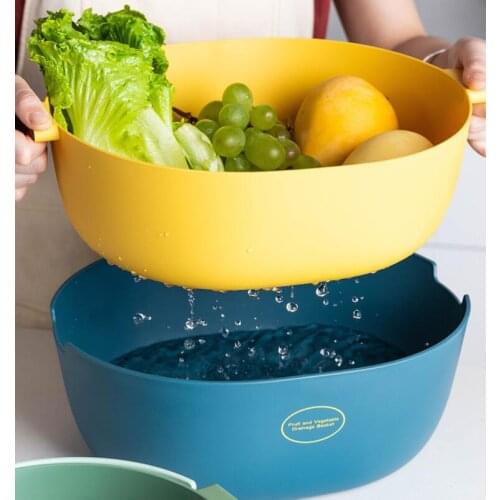 Double Drain Basket Plastick Sink Fruit Plate Household Vegetable Basket Washing Leaking Water Bowl