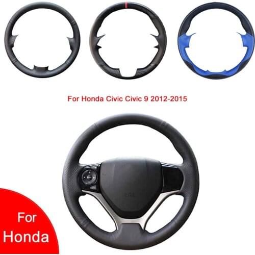 Breathable Punch Hand-Stitched Black Artificial Leather Car Steering Wheel cover For Honda Civic Civic 9 2012-2015