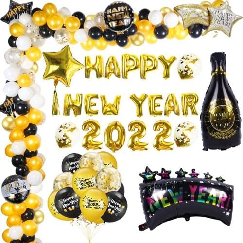 Happy New Year Foil Balloons New Year Eve Decorations for Home Wine Bottle Baloon 2022 New year Party toys Merry Christmas Decor