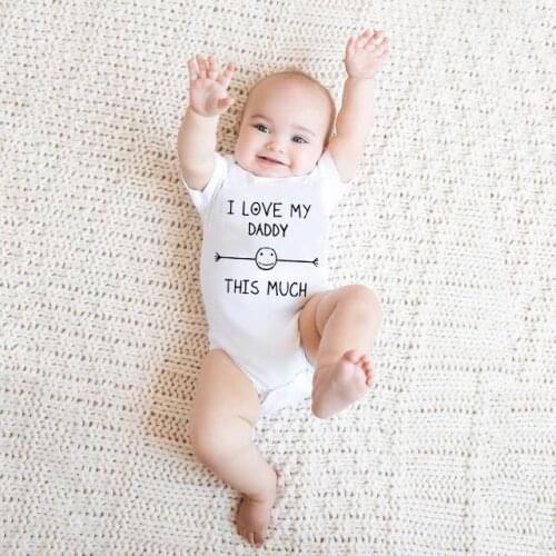 I Love My Daddy This Much Pattern Baby Rompers Cotton Infant Bodysuit Baby Girls Boys Short Sleeve Outfits Baby Fashion Jumpsuit