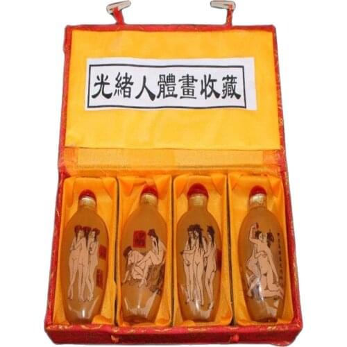 China Old Beijing Snuff bottle Built-in painting Naked woman a suit of 4