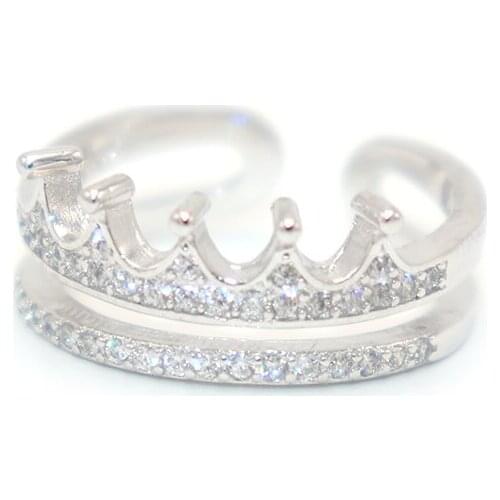 2019 HF JEL New Crown Rhinestone Rings Adjustable Engagement 925 Sterling Silver Rings for Women Wedding Party Jewelry Accessory