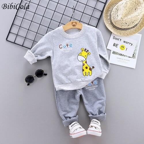 BibiCola Baby Boys giraffe Clothes Set Long Sleeve O-neck Tops + Elastic Waist Pants For children boys Spring Fall portswear