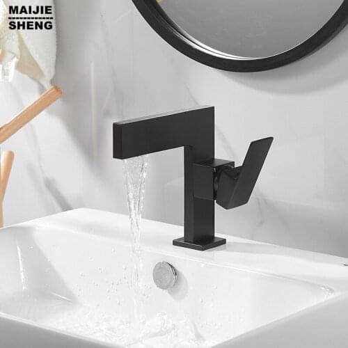 Matte black basin faucet brass body black basin sink mixer hot and cold Free PB black crane pure black tap for bathroom