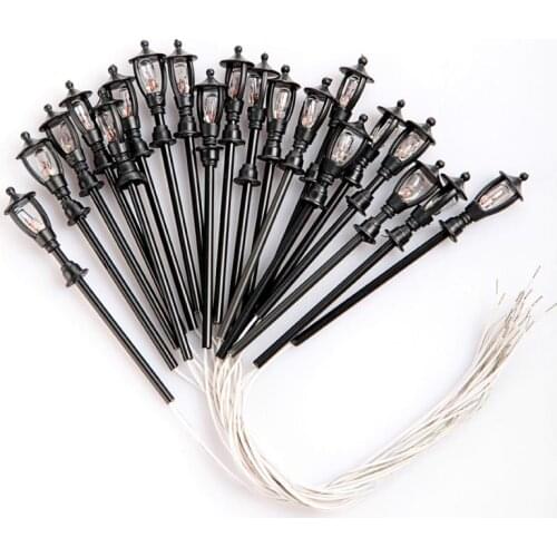 20pcs Model Garden Lamps Miniatures Scale 1:100 Black Model Layout Single Head Lights Lamppost Landscape Light Model Toys Gift
