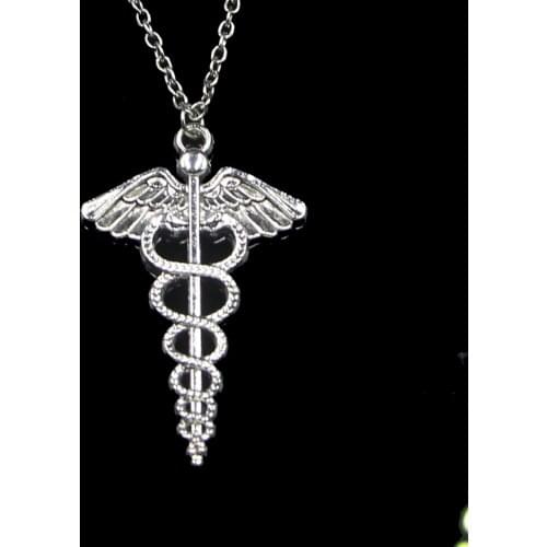 Fashion 49*30mm Caduceus Medicine Symbol Pendant Necklace Link Chain For Female Choker Necklace Creative Jewelry party Gift