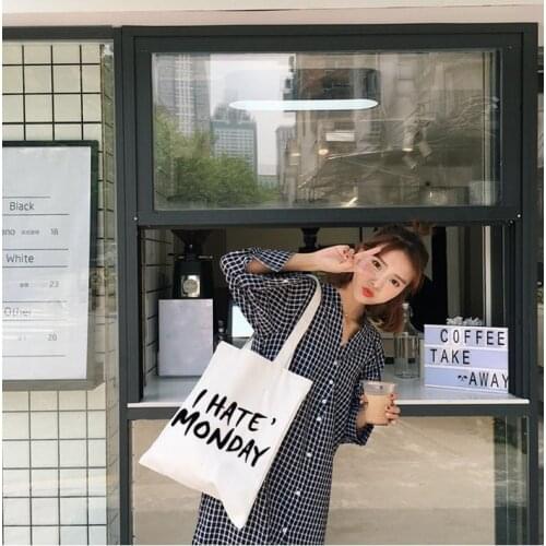 I Hate Monday Print Fashion Women Canvas Shopping Bags Casual Shoulder Bags Students Book Bag Teacher Handbags Eco Reusable Bag