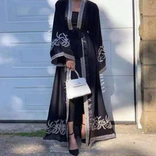 Muslim Abaya Middle East Islamic Dubai Stitching Lace Embroidered Cardigan Duabi Middle East Fashion Kimono Moroccan Caftan