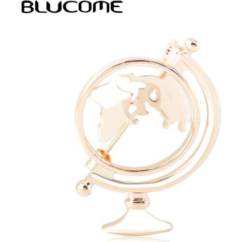 Blucome Fashion Globe World Map Shape Brooches Gold Silver Color Maps Clothes Collar Clip Women Men Earth Travel Souvenir Brooch