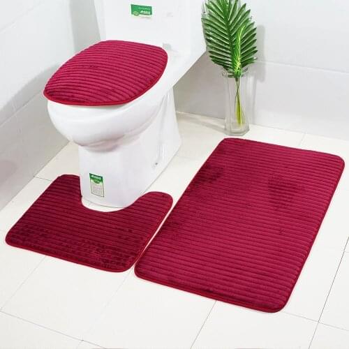 3D Embossed Bathroom Bath Mat Set Toilet Carpet Rug Flannel Non-Slip Toilet Rug Bathroom Shower Room Rug Floor Mats