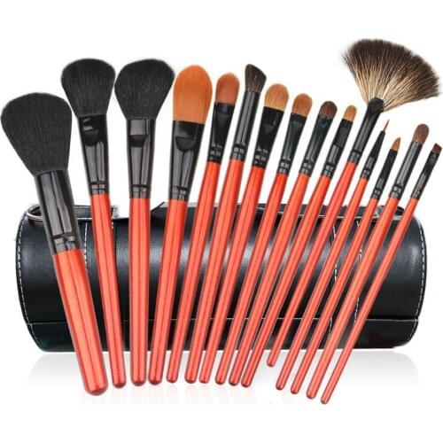 15pcs animal hair cosmetic brush kits powder lip brush blusher make up brush set with barrel