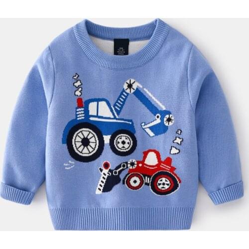 New 2021 Autumn Winter Kids Pullover Sweater Boys Cartoon Excavator Jacquard Thick O-neck Knitted Jumper Sweaters Tops Clothing