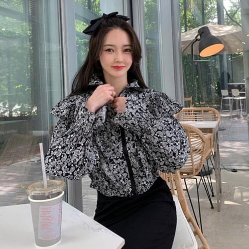 New arrival comfortable fashion temperamental print fresh simple high quality ruffles work style elegant short jacket