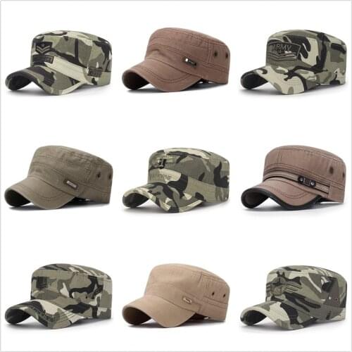 Solid Cotton Military Caps Men Distressed Hat Adjustable Cadet Army Caps Unique Design Vintage Flat Top Cap