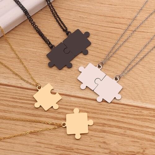 Couples Jigsaw Necklaces 2pcs/Set For Women Lovers Gold And Black Silver Color Puzzle Pendant Love Necklace Jewelry Gift