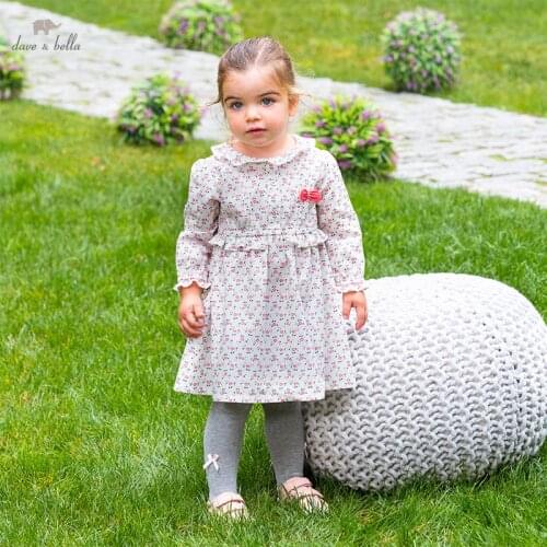 DB16734 dave bella spring baby girls cute bow floral print dress children fashion party dress kids infant lolita clothes