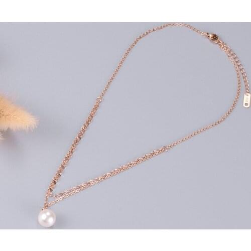 White Pearl Pendant Rose Gold Color Water wave O-chain Two Lines 45cm Short Necklace Engagement Jewellery Accesorios Mujer