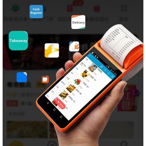 Handheld POS Android Terminal With 58mm Thermal Receipt Printer Cash Registers For Mobile Order eSIM 4G WiFi