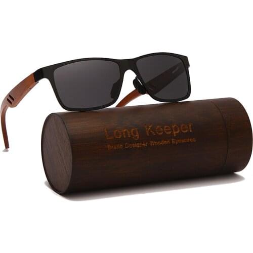LongKeeper Polarized Square Sunglasses Men Women Rimless Sun Glasses Wood Glasses Wooden Legs Frame Mirror Lens Driving Eyewear