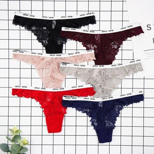 Sexy Lace Thong Low Waist Flower Transparent Panties Fashion Womens Hollow Out Upgrade Letter Belt G String Underwear Lingerie