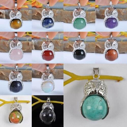 Tigereye/Purple Crystal/Rose Crystal/Lapis/ Carnelian/Sandstone/Opal/Clear Quartz Crystal Bead Pendant Jewelry Owl S950-S962