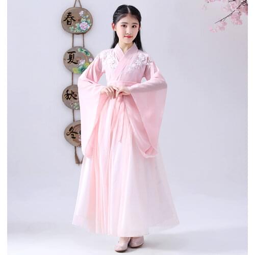 Chinese Traditional Clothing Dance Hanfu Red Blue Pink Flower Fairy Photography Party Costume for Girls Oriental Ancient Dress