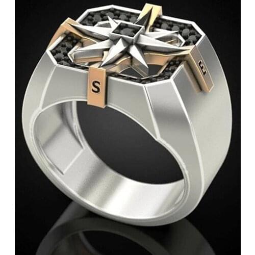 Vintage Viking Compass Seal Geometric Jewelry Mens Engagement Wedding Gift Ring